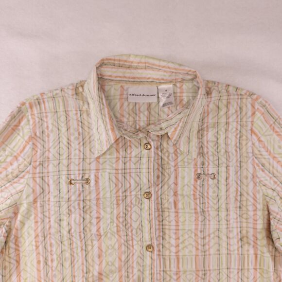Alfred Dunner Casual Short Sleeve Button Up Shirt Womens Size 12 Orange Green - Picture 1 of 11